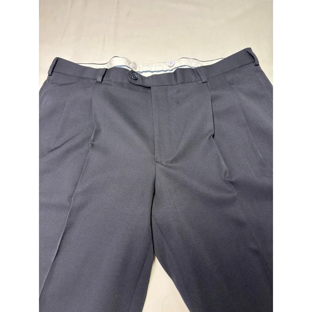 Brooks Brothers 1818 Madison Mens 40x28 Navy Black 100% Wool Pleated Dress Pants